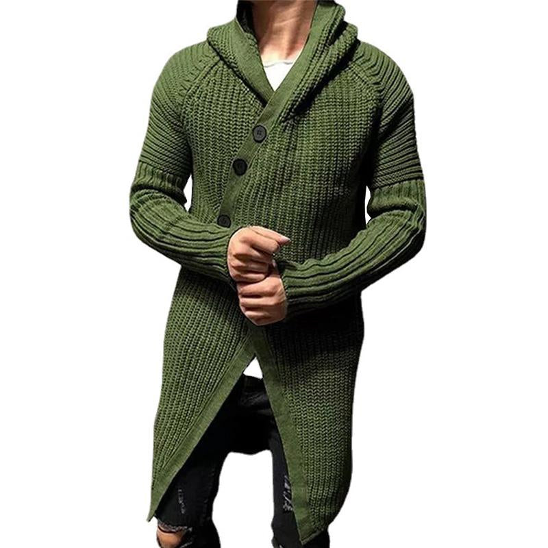 Men's Casual Mid-Length Hooded Knitted Cardigan