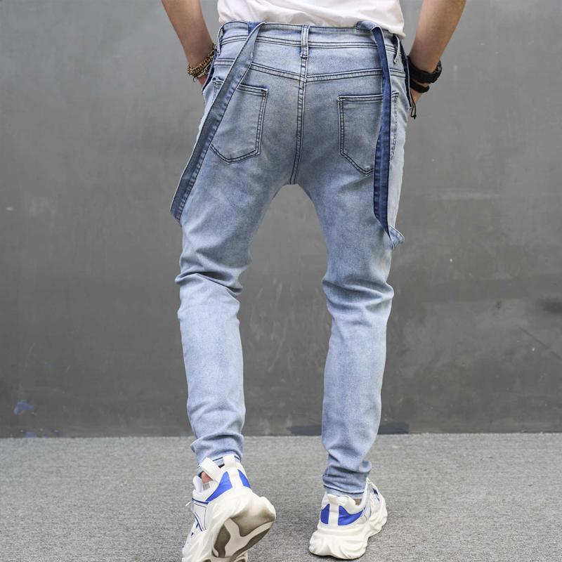 Men's Casual Solid Color Washed Ripped Denim Overalls