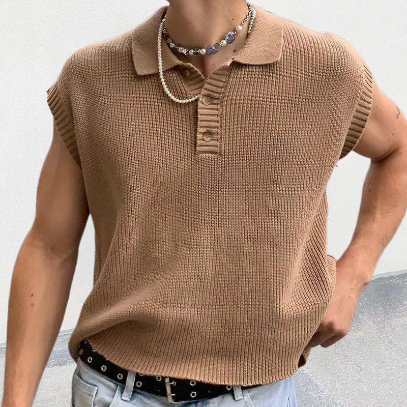 Men's Casual Solid Color Polo Collar Knitted Sweater