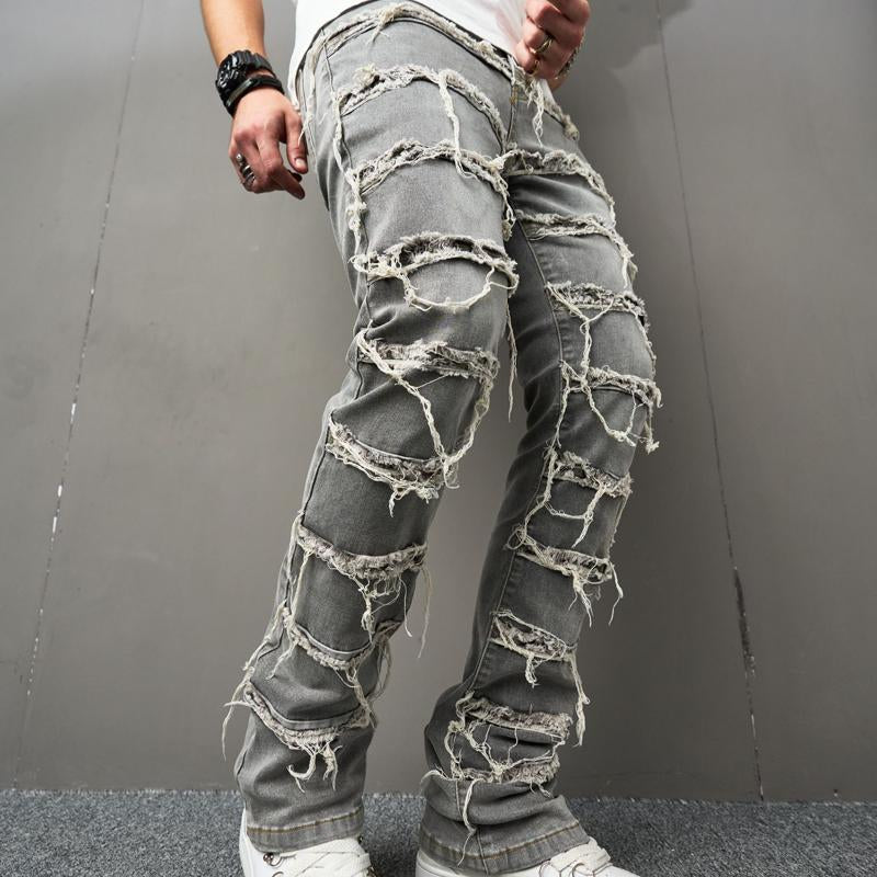 Men's Vintage Ripped Button Jeans