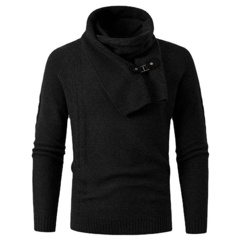 Men's Detachable Scarf Round Neck Knitted Sweater