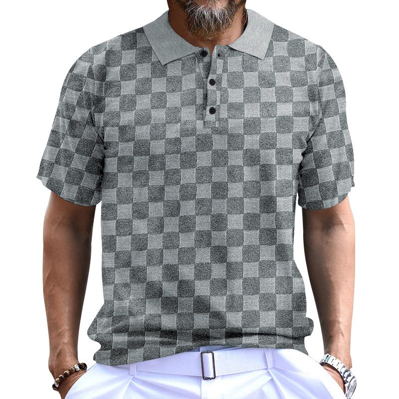 Men's Casual Jacquard Small Checkered Polo Shirt