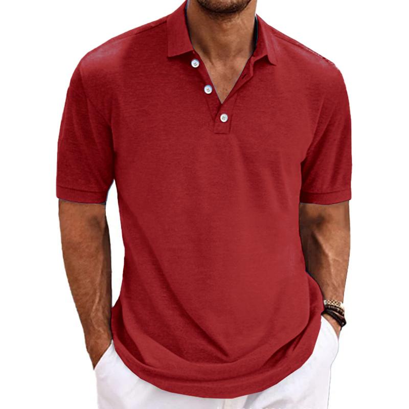 Men's Casual Cotton Blended Lapel Solid Color Short Sleeve Polo Shirt