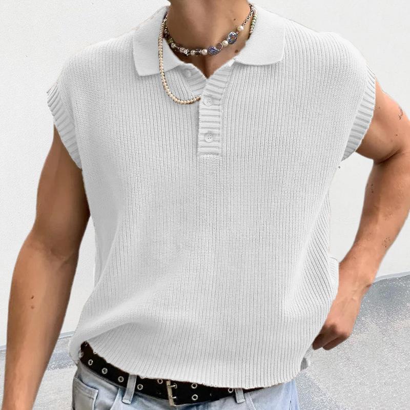 Men's Casual Solid Color Polo Collar Knitted Sweater