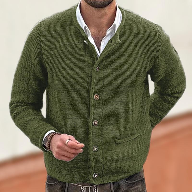 Men's Solid Color Knit Stand Collar Single Breasted Casual Cardigan