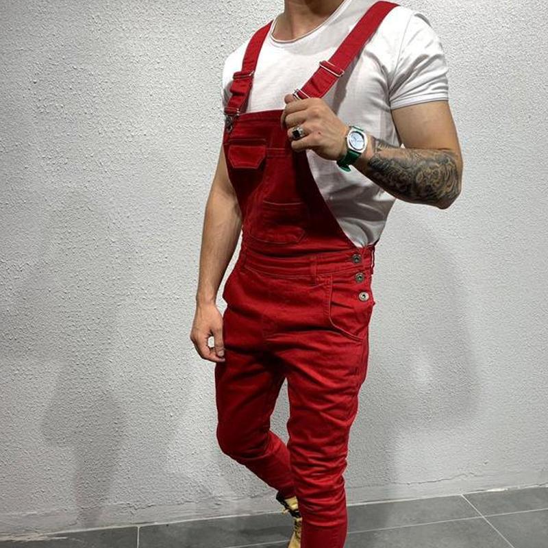 Men's Solid Color Denim Overalls