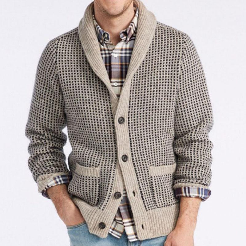 Men's Lapel Jacquard Casual Sweater Cardigan