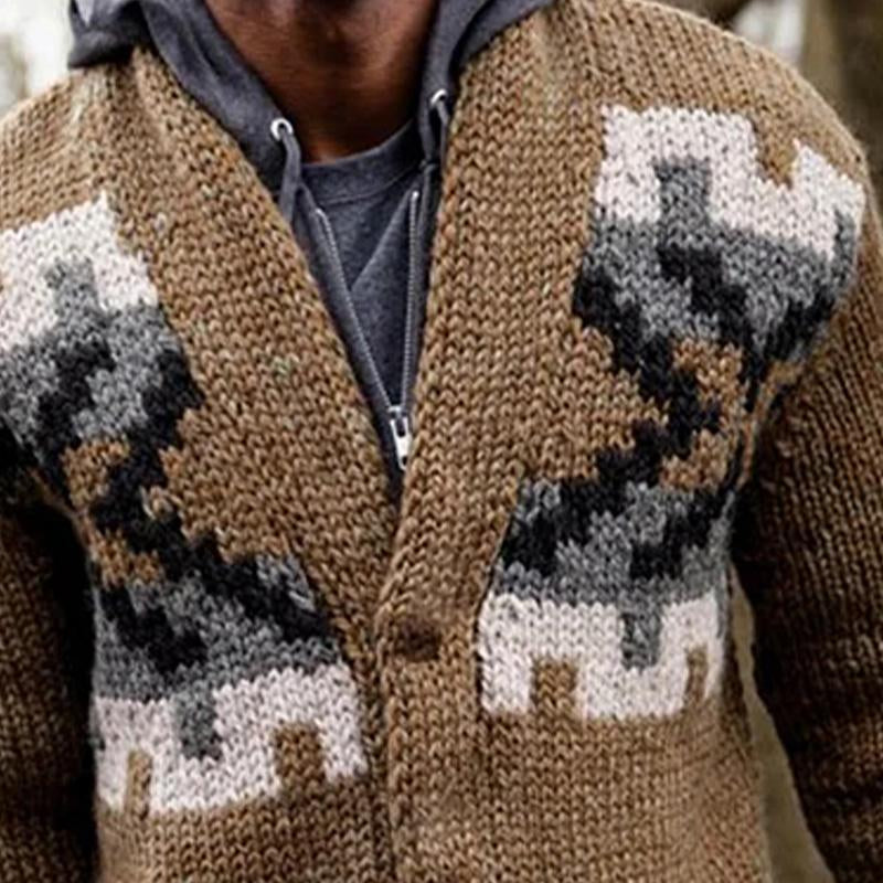 Men's Vintage Geometric Knit Jacquard Single Breasted Cardigan