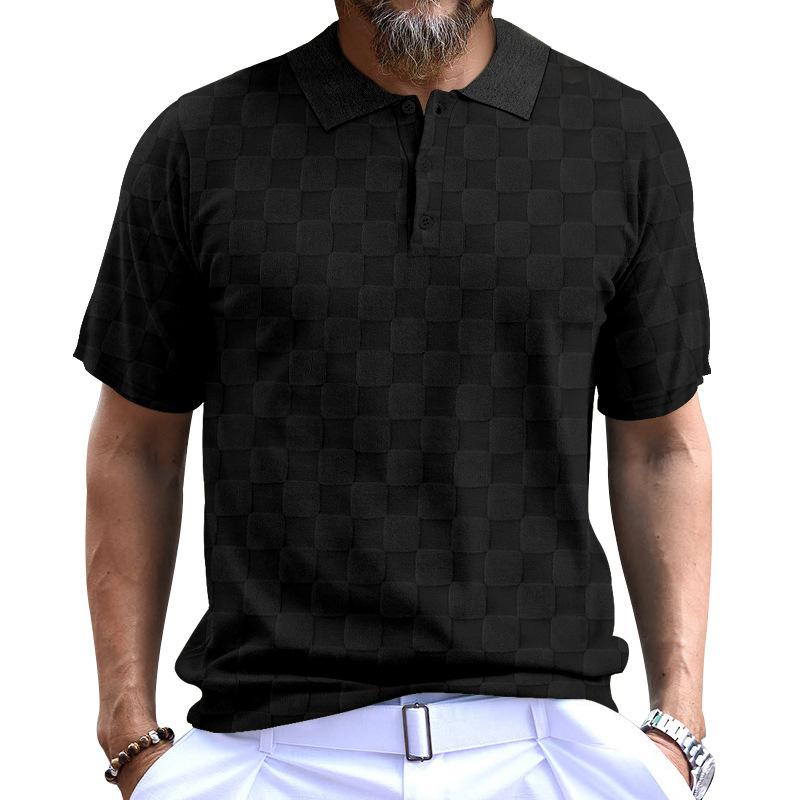 Men's Casual Jacquard Small Checkered Polo Shirt