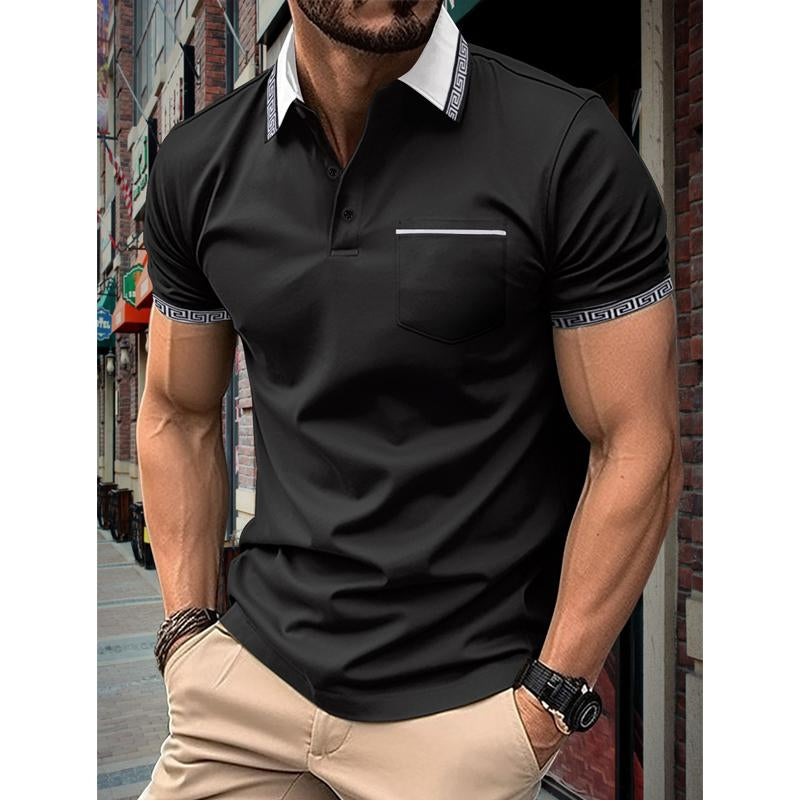 Men's Color Block Button Chest Pocket Short Sleeve Polo Shirt