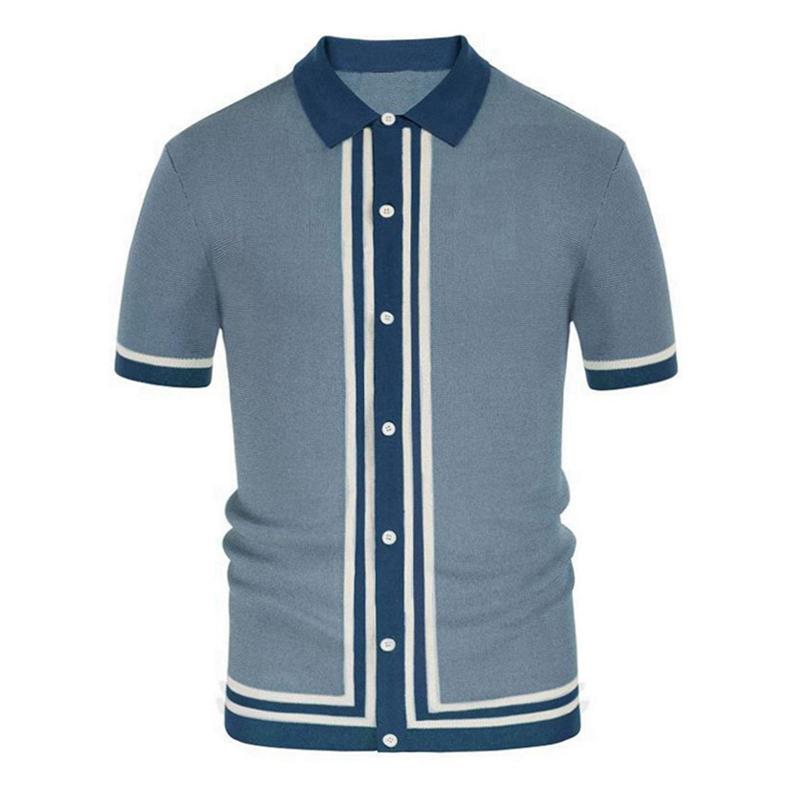 Men's Lapel Stripe Short Sleeve Polo Shirt