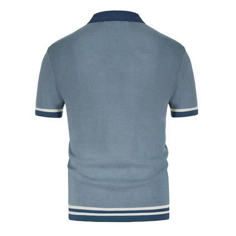 Men's Lapel Stripe Short Sleeve Polo Shirt