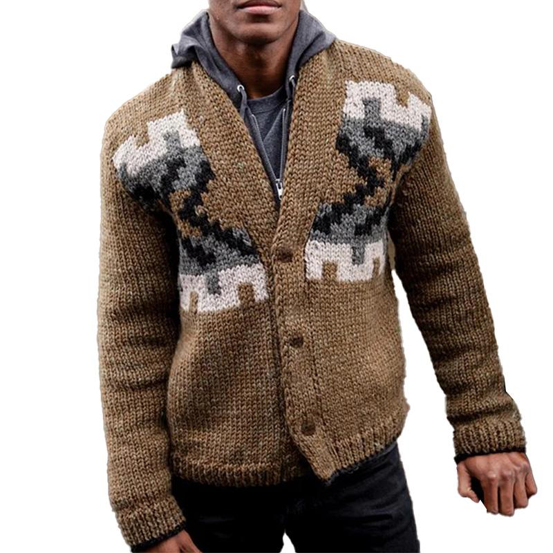 Men's Vintage Geometric Knit Jacquard Single Breasted Cardigan