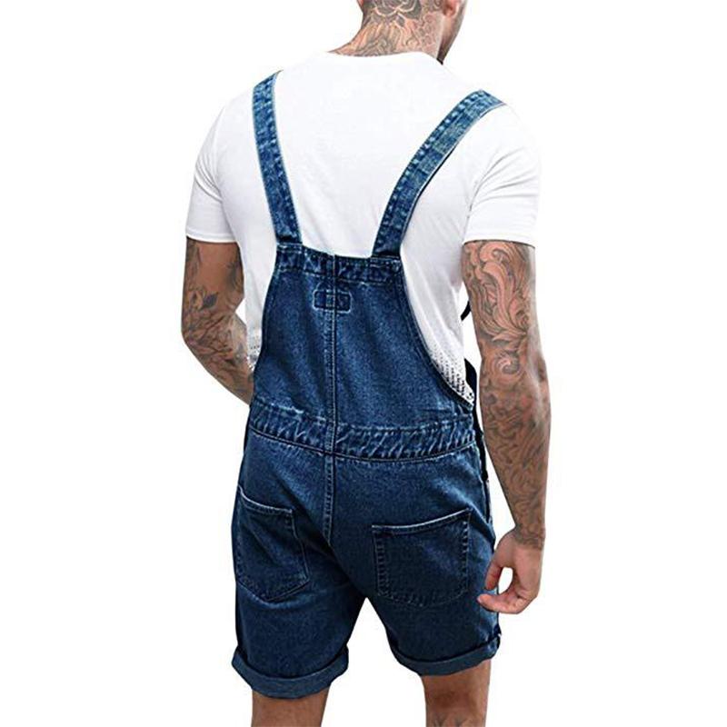 Men's Vintage Denim Ripped Cargo Shorts Jumpsuit Overall