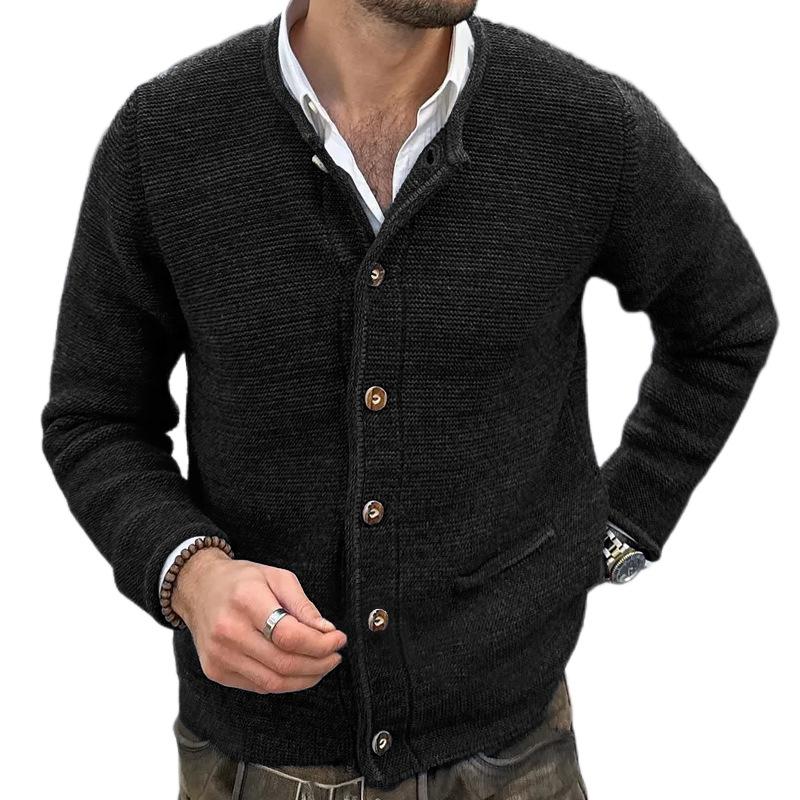 Men's Solid Color Knit Stand Collar Single Breasted Casual Cardigan