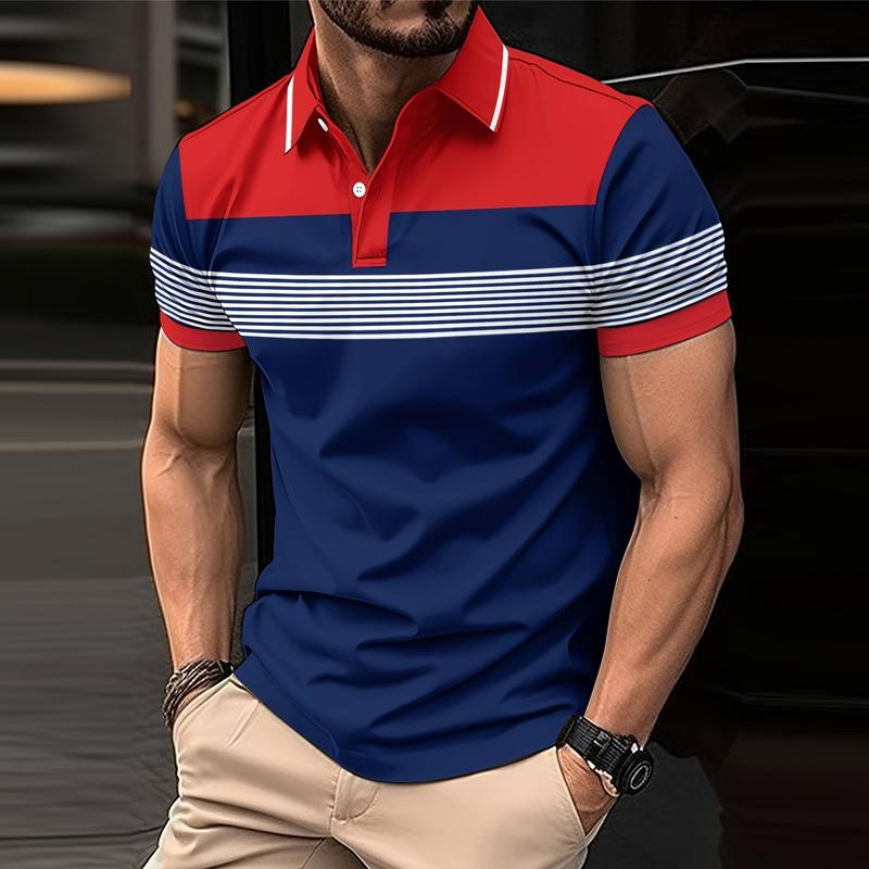 Men's Casual Striped Short Sleeve Polo Shirt