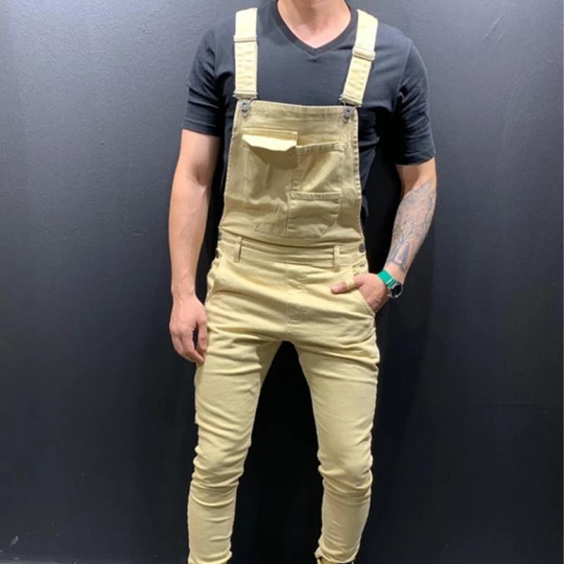 Men's Solid Color Denim Overalls