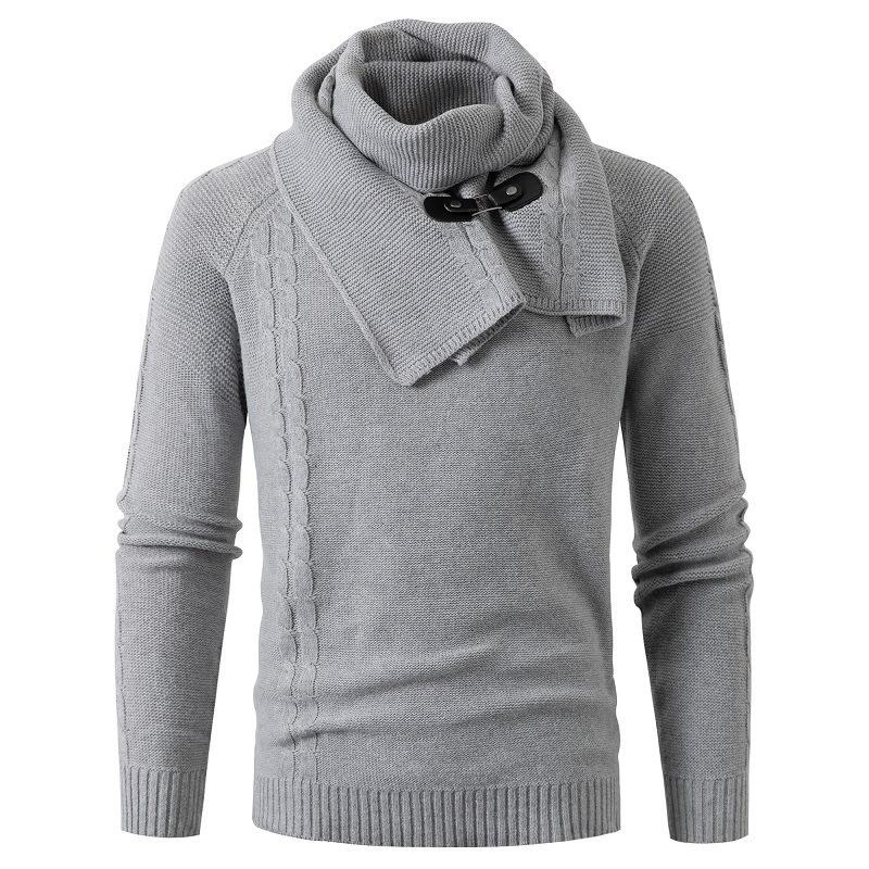 Men's Detachable Scarf Round Neck Knitted Sweater