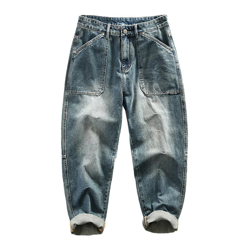 Men's Vintage Washed Distressed Multi-pocket Jeans