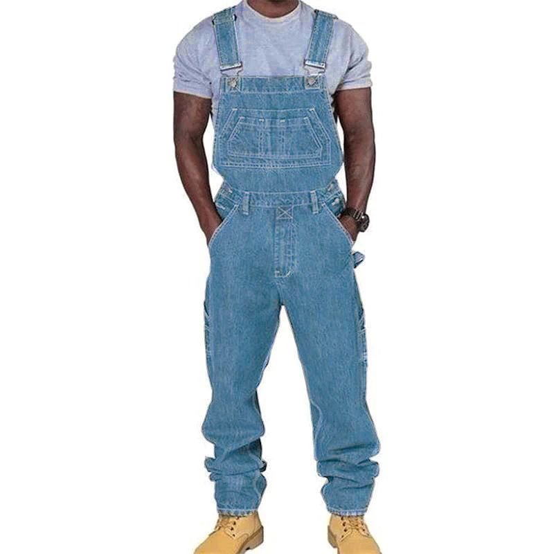 Men's Casual Denim Multi-pocket Loose Overalls