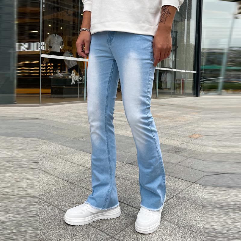 Men's Casual Slim Fit Washed Stretch Skinny Flared Jeans=