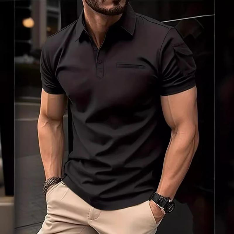 Men's Solid Sleeve Pocket Lapel Short Sleeve Polo Shirt