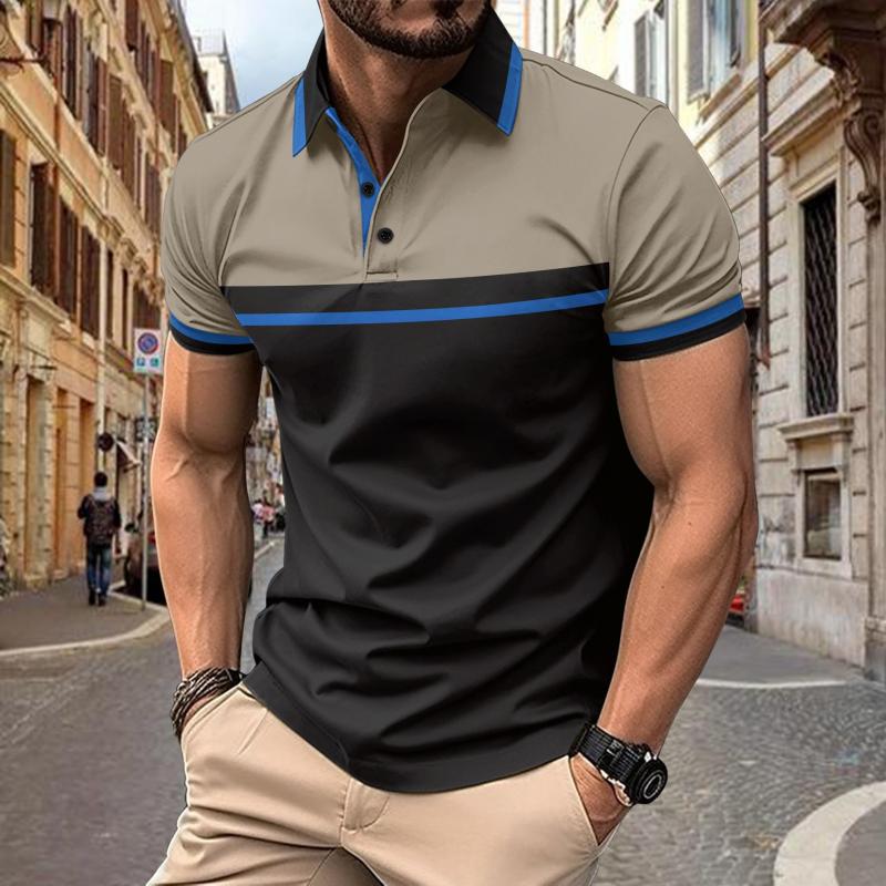 Men's Casual Color Block Short Sleeve Polo Shirt=