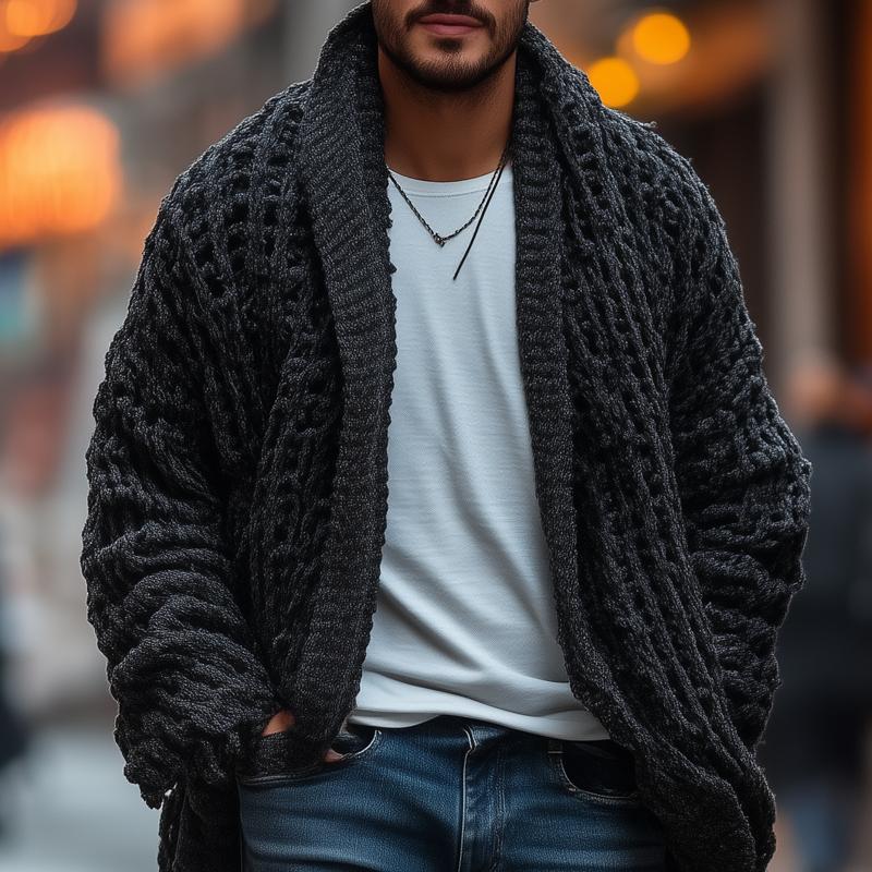 Men's Fashionable Loose Knitted Long Sleeve Casual Shawl Cardigan