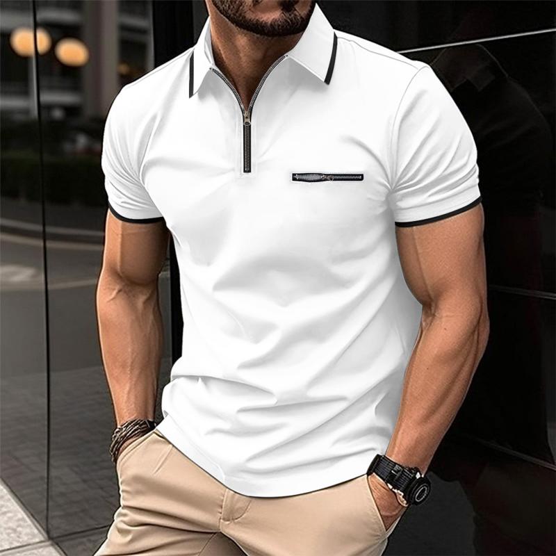 Men's Color Block Zip Short Sleeve Polo Shirt