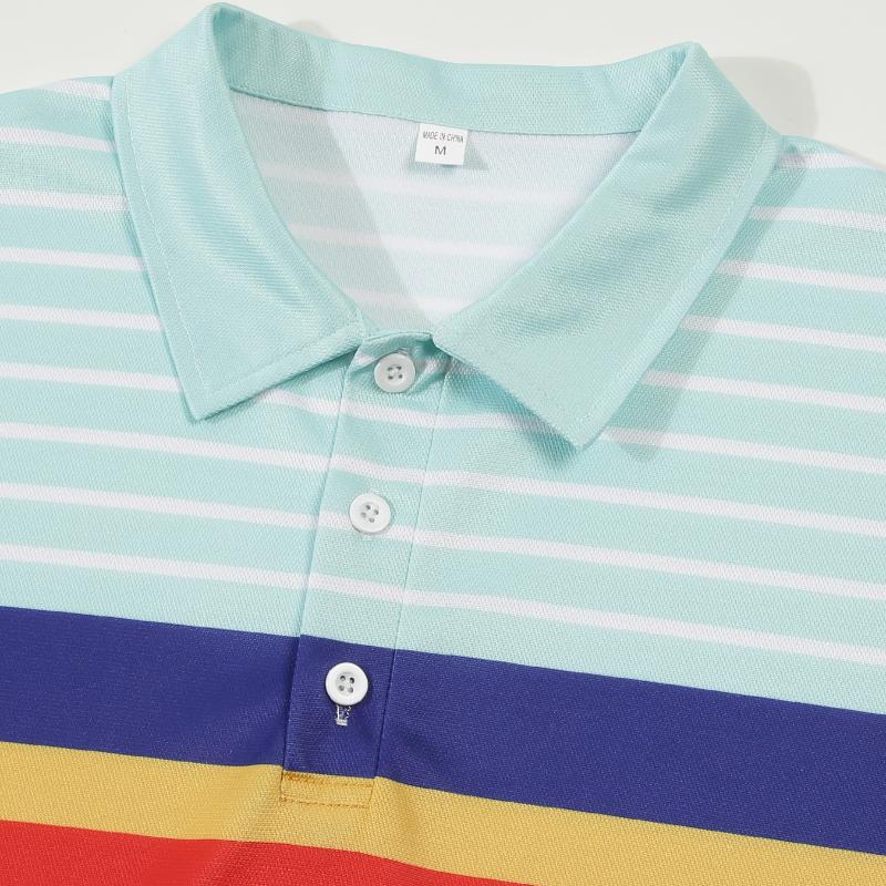 Men's Colorful Striped Lapel Short-Sleeved Polo Shirt