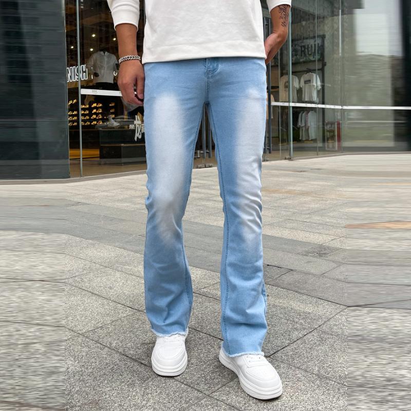 Men's Casual Slim Fit Washed Stretch Skinny Flared Jeans=