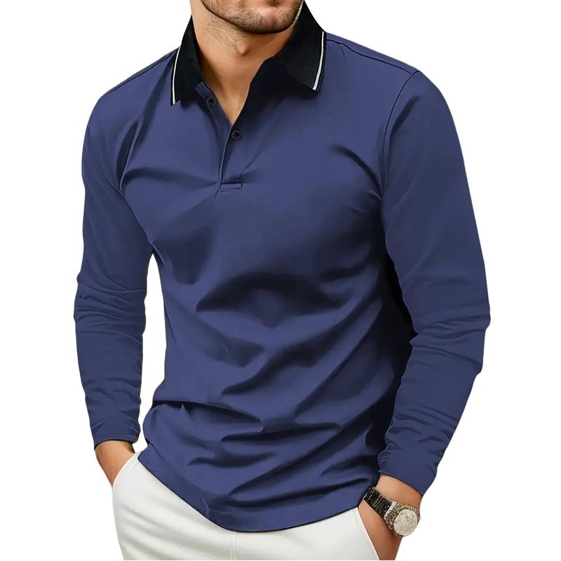 Men's Casual Solid Color Lapel Long Sleeve Polo Shirt