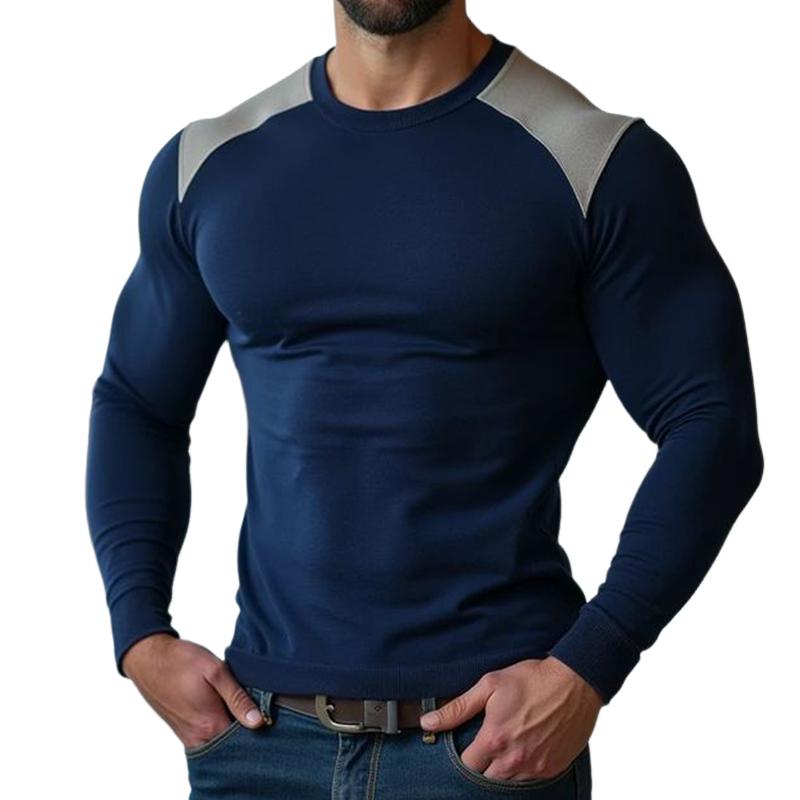 Men's Retro Casual Simple Colorblock Round Neck Sweater