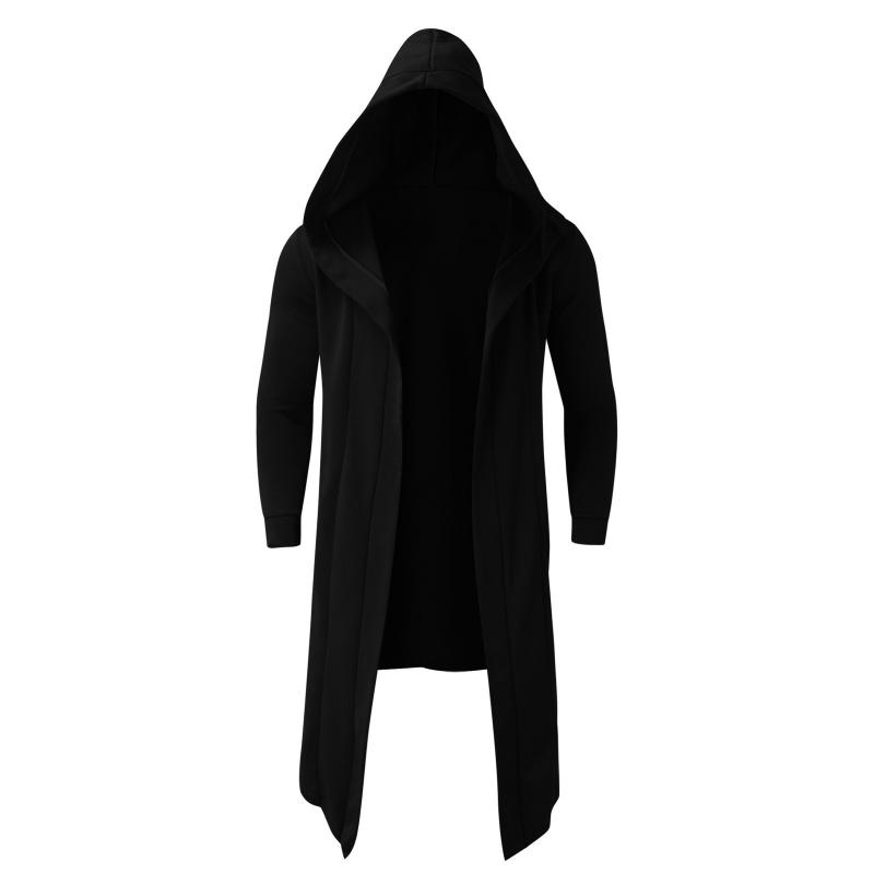 Men's Casual Solid Color Mid-Length Loose Long Sleeve Hooded Cardigan