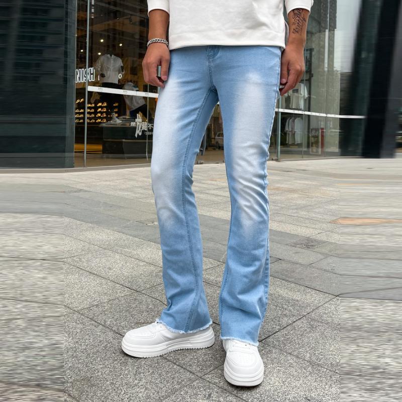 Men's Casual Slim Fit Washed Stretch Skinny Flared Jeans=