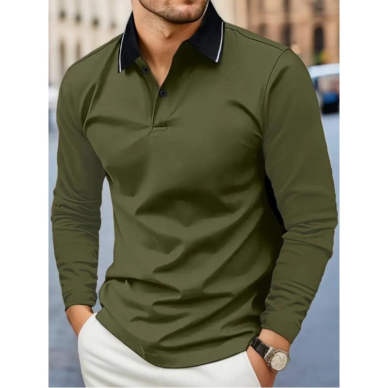 Men's Casual Solid Color Lapel Long Sleeve Polo Shirt