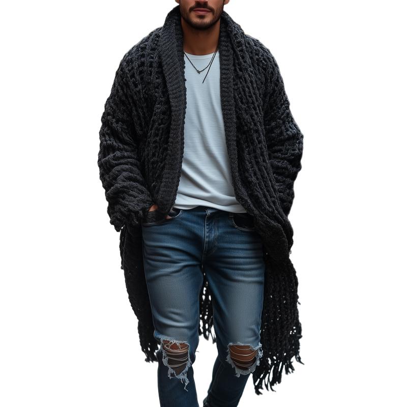 Men's Fashionable Loose Knitted Long Sleeve Casual Shawl Cardigan