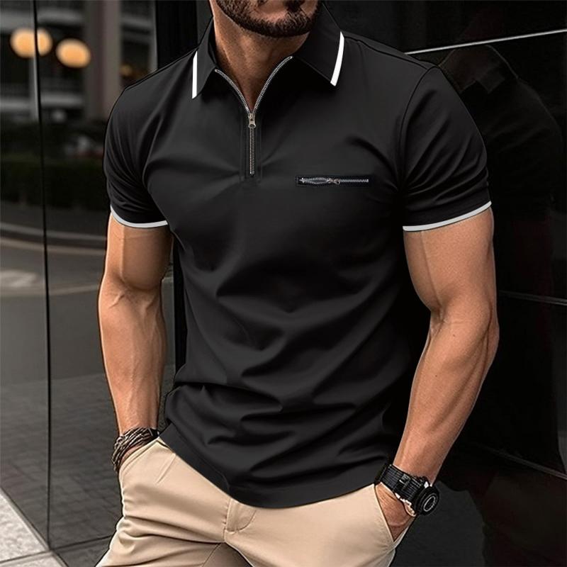 Men's Color Block Zip Short Sleeve Polo Shirt