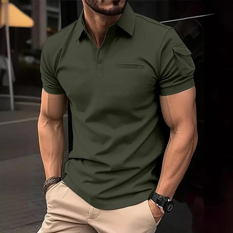 Men's Solid Sleeve Pocket Lapel Short Sleeve Polo Shirt