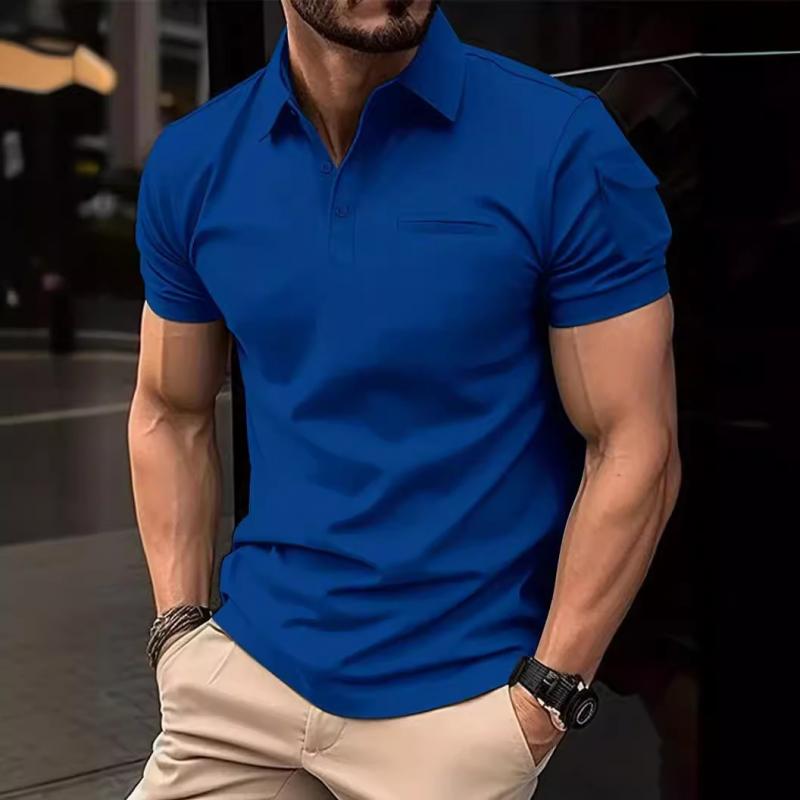 Men's Solid Sleeve Pocket Lapel Short Sleeve Polo Shirt