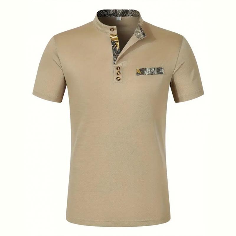 Men's Camouflage Stitching Stand Collar Short Sleeve Polo Shirt