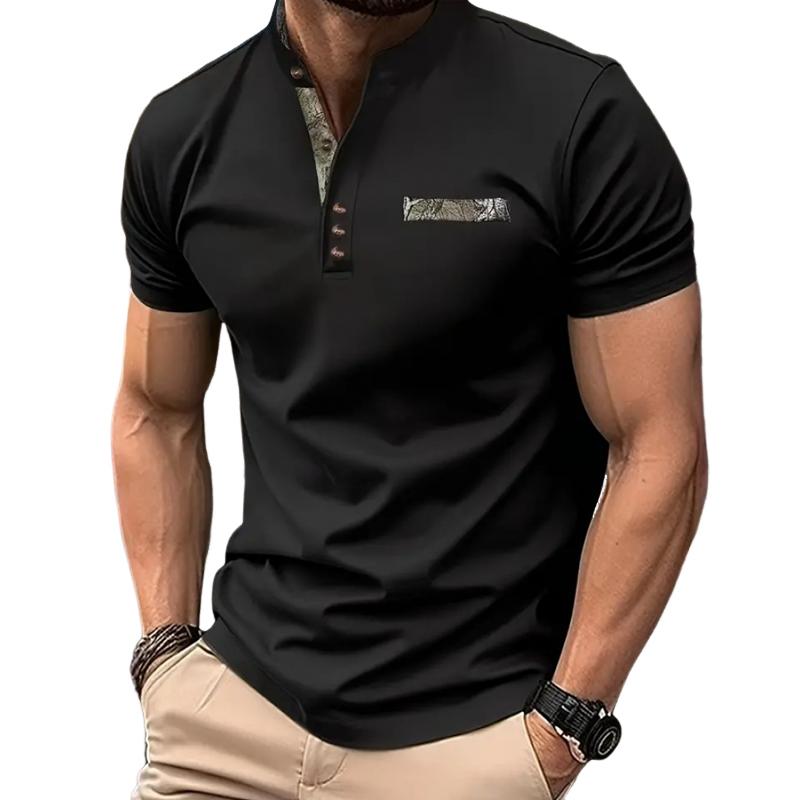 Men's Camouflage Stitching Stand Collar Short Sleeve Polo Shirt