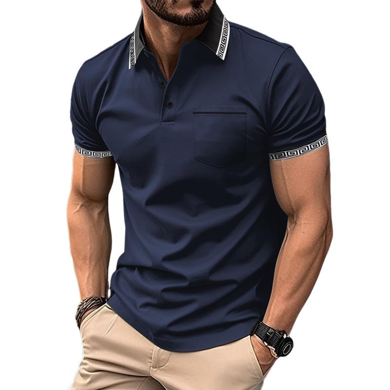 Men's Color Block Button Chest Pocket Short Sleeve Polo Shirt