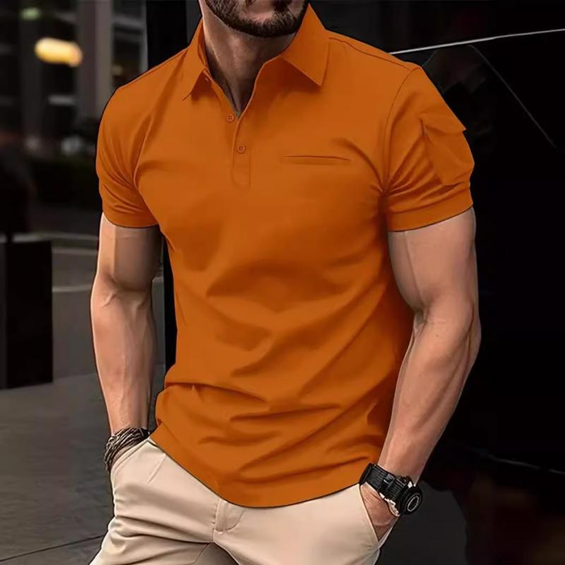 Men's Solid Sleeve Pocket Lapel Short Sleeve Polo Shirt