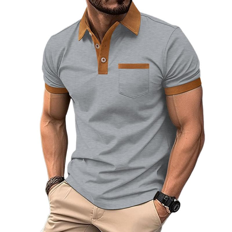 Men's Waffle Color Block Short Sleeve Button-Up T-Shirt