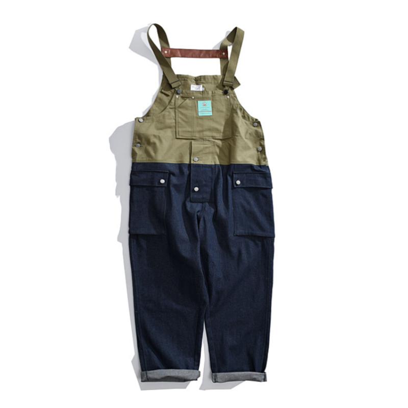 Men's Vintage Color Block Loose Cargo Overalls