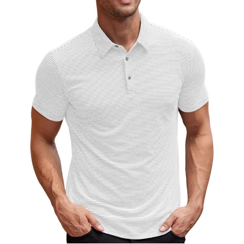 Men's Casual Retro Stretch Striped Polo Shirt