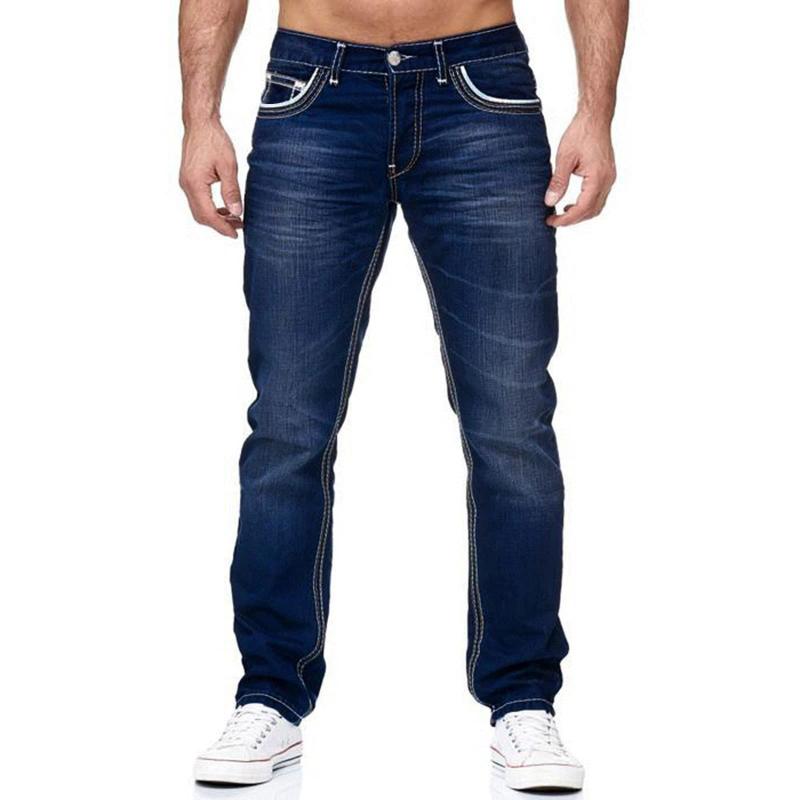 Men's Fashion Distressed Slim Double Stitching Casual Jeans