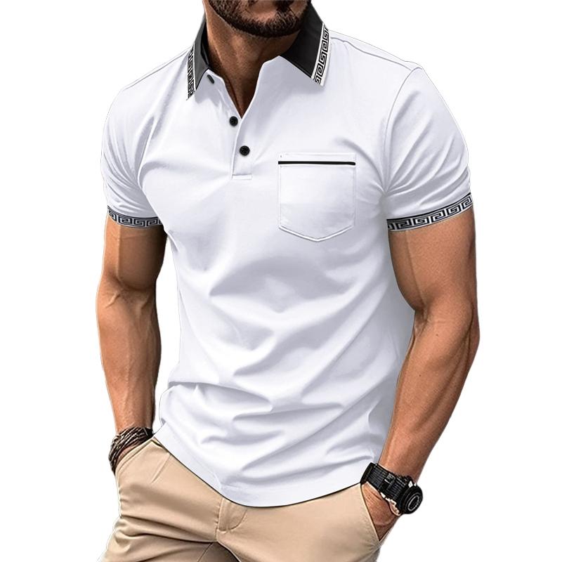 Men's Color Block Button Chest Pocket Short Sleeve Polo Shirt