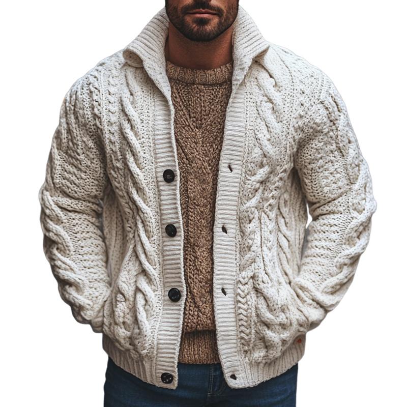 Men's Retro Casual Jacquard Lapel Knitted Sweater Cardigan